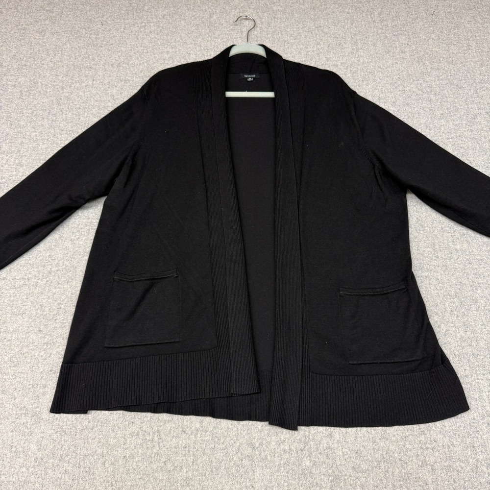 Verve Ami Cardigan 2X Black Open Front Ribbed Shawl Collar Pockets Rayon Blend